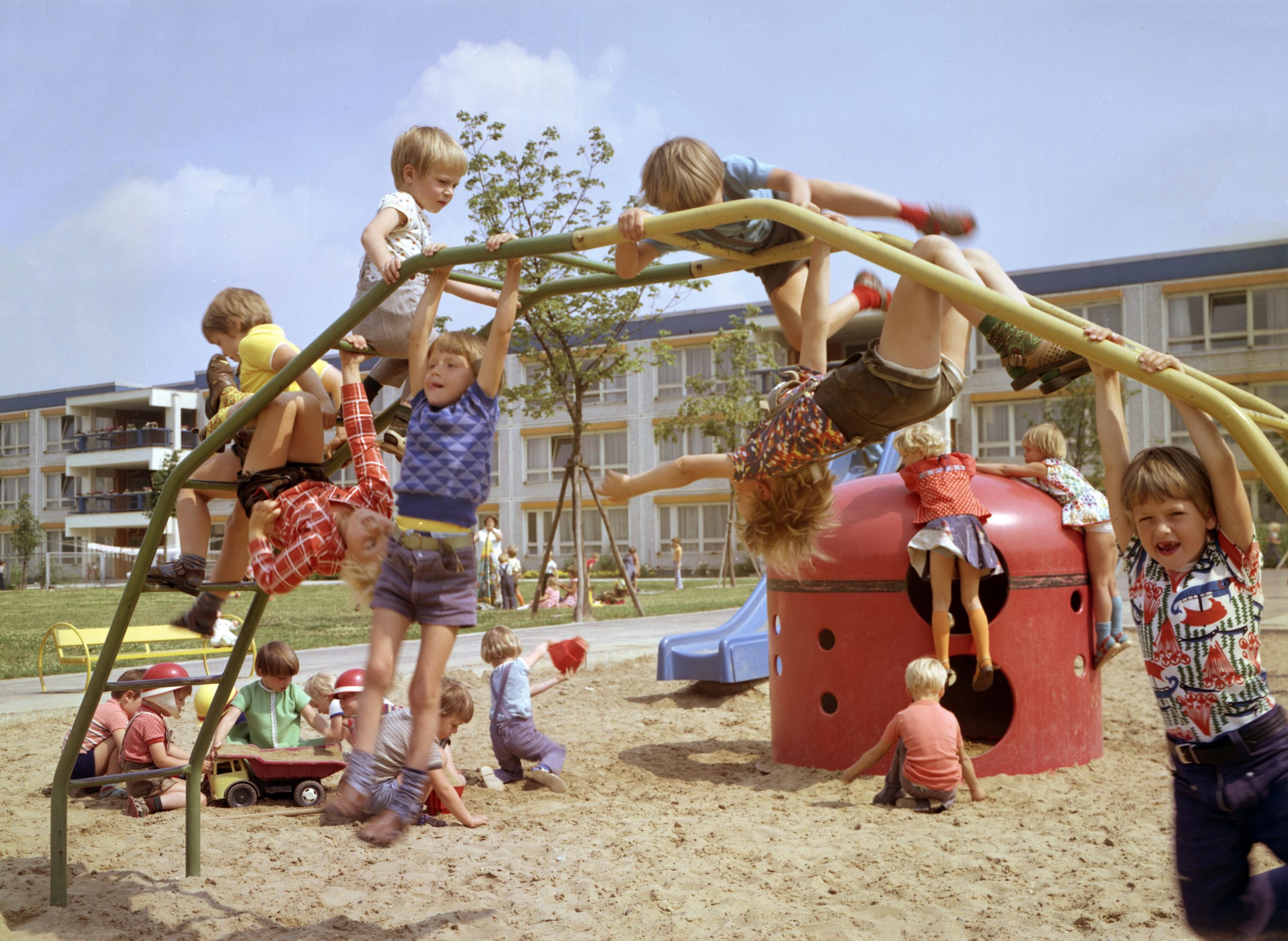 Berlin, GDR, kindergarten Children playing in a playground